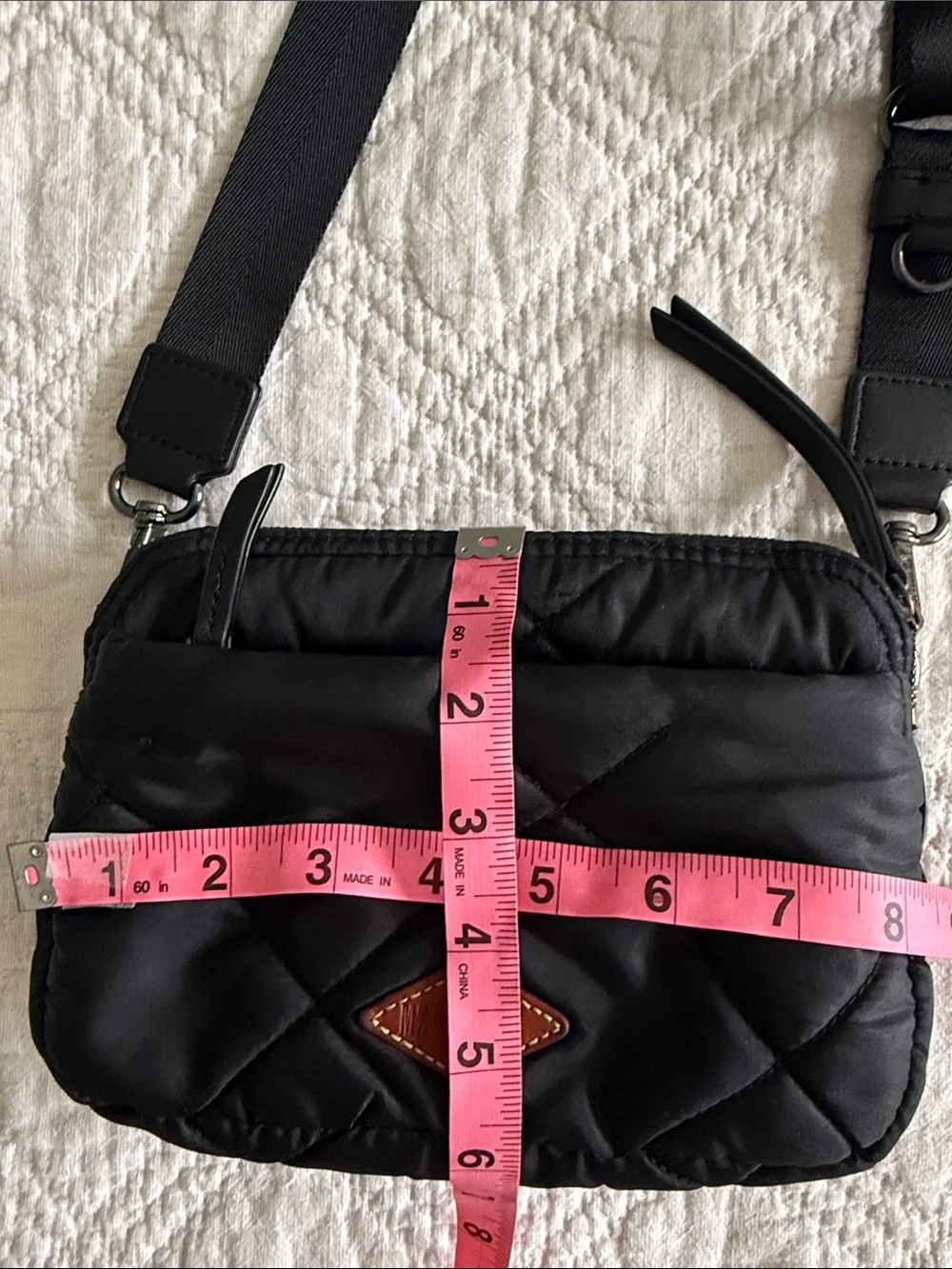 MZ WALLACE Black Madison Quilted Black Crossbody Bag Italian Leather Accents